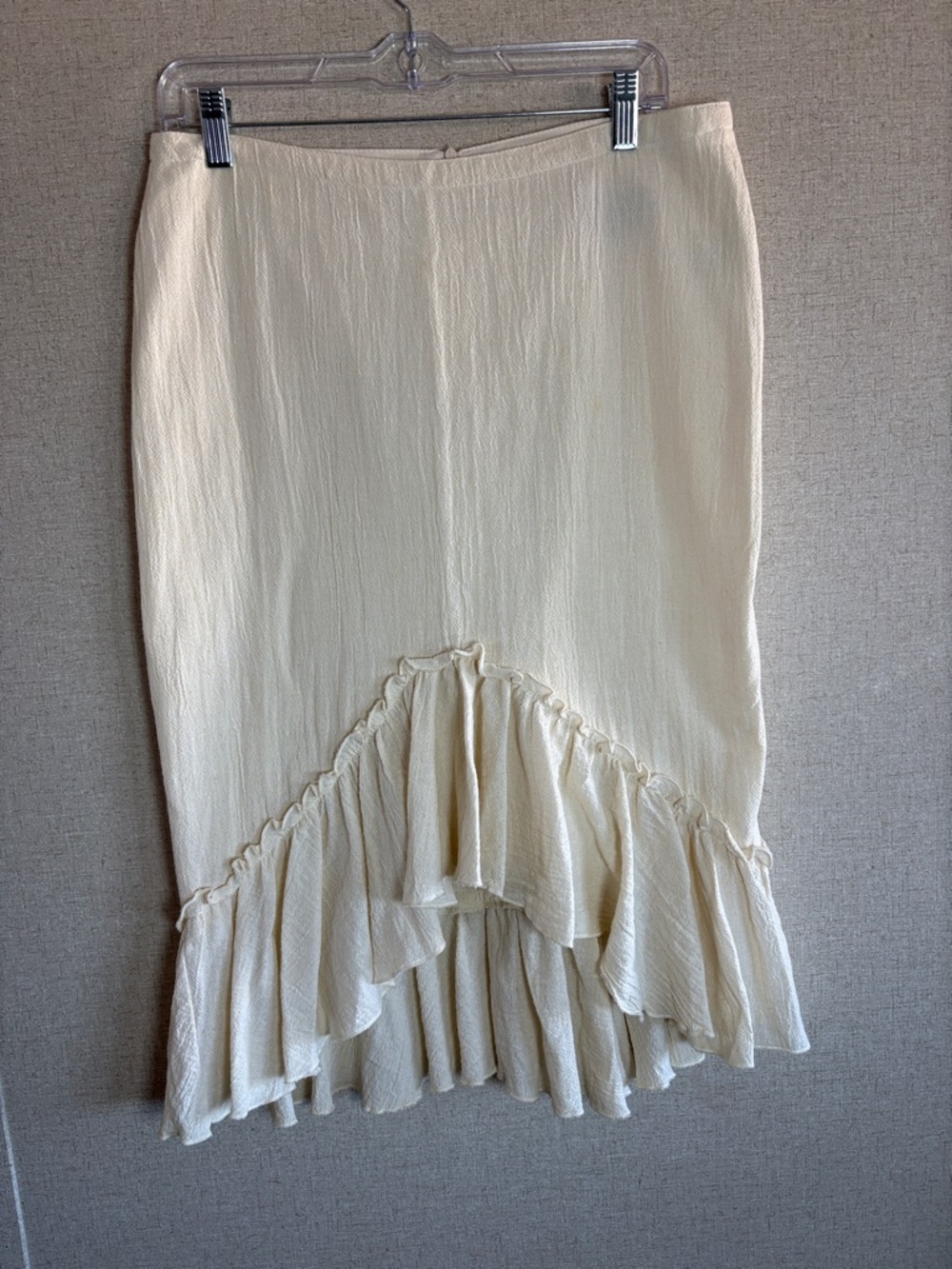 Gauzy Cotton Cream Ruffle Mermaid Hem Midi Skirt Sz M Boho Prairie Cottagecore